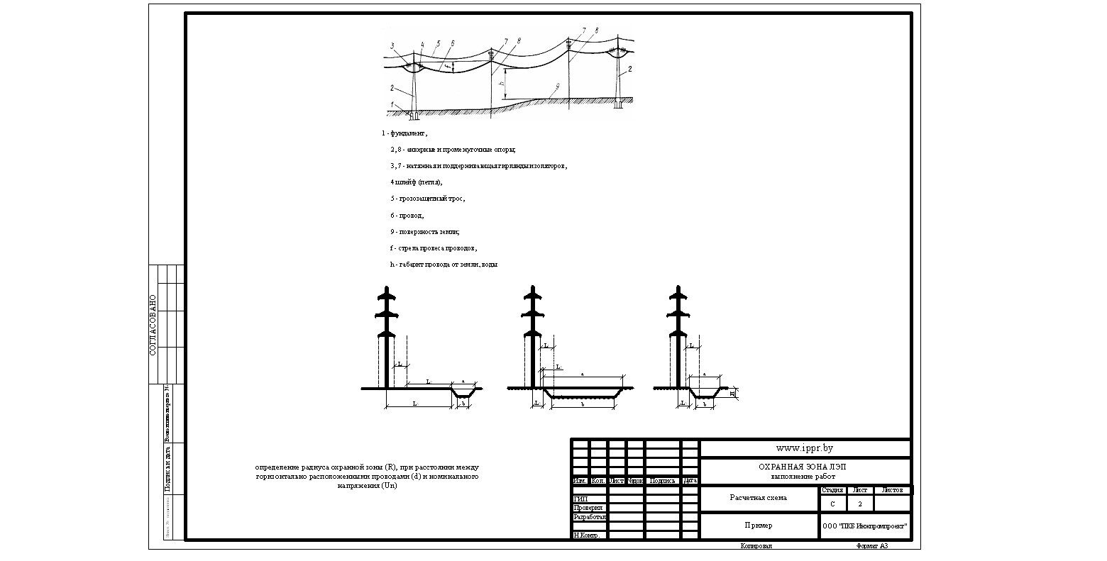 Расчетная схема для производства работ в охранной зоне ЛЭП